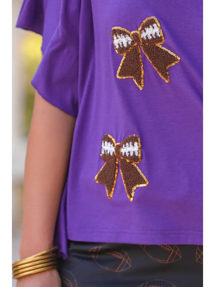 Preorder- Sideline Sparkle Ruffle Top- Purple