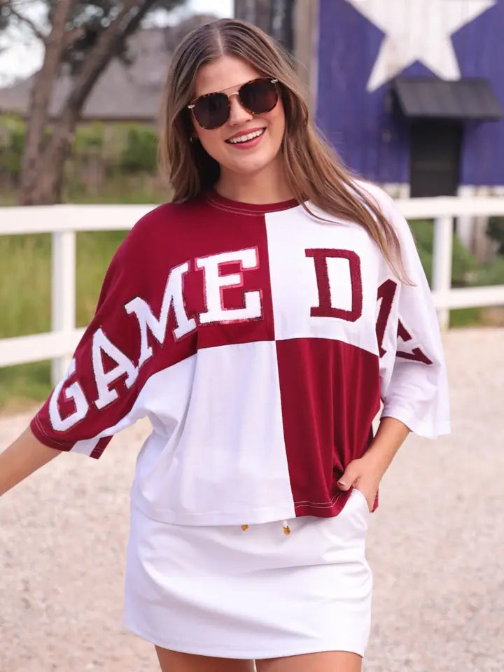 Preorder Huddle Up Color Block Top- Maroon