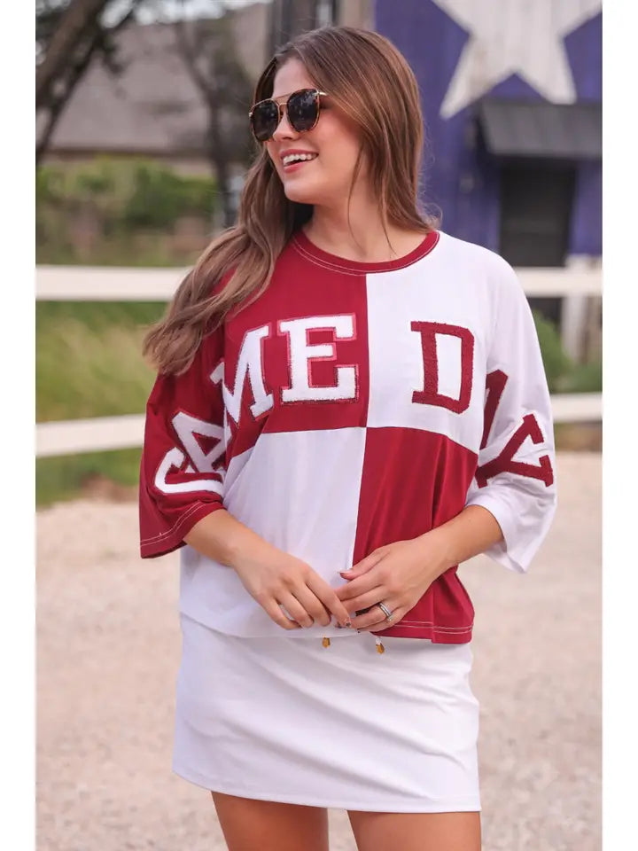 Preorder Huddle Up Color Block Top- Maroon