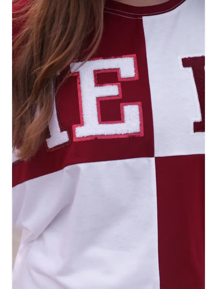 Preorder Huddle Up Color Block Top- Maroon