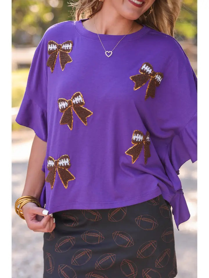 Preorder- Sideline Sparkle Ruffle Top- Purple