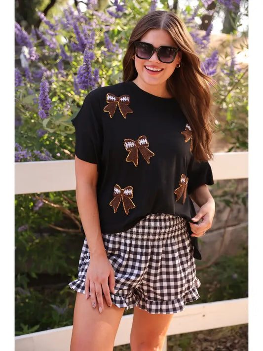 Preorder-Sideline Sparkle Ruffle Top- Black