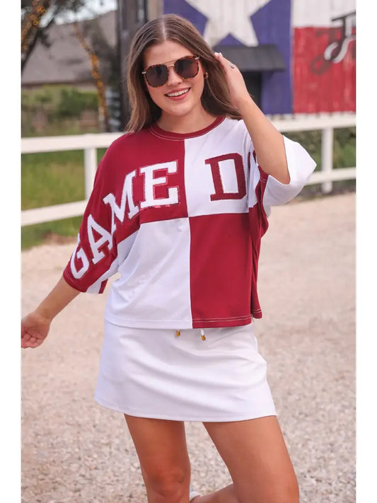 Preorder Huddle Up Color Block Top- Maroon