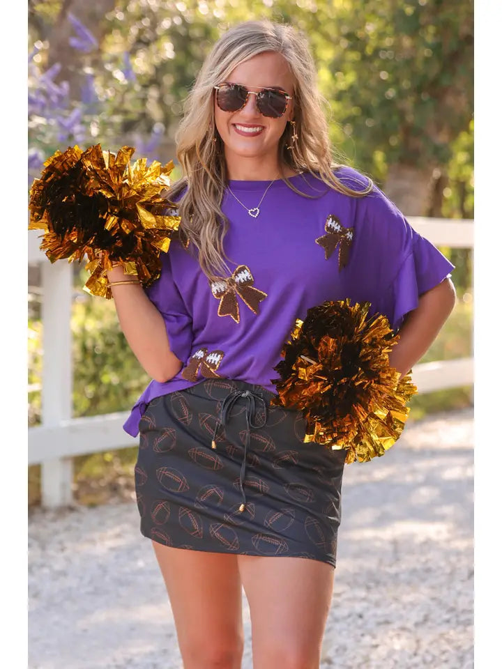 Preorder- Sideline Sparkle Ruffle Top- Purple