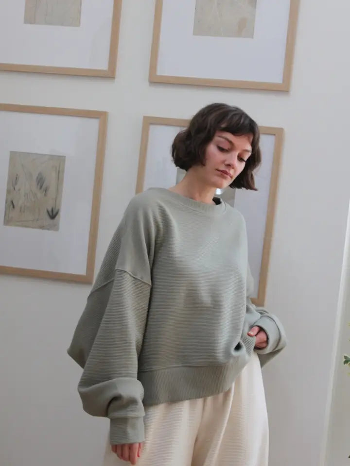 Margot Rippled Cotton Cropped Sweatshirt