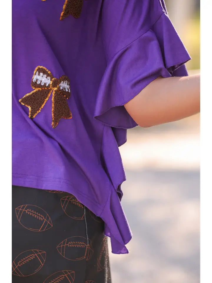 Preorder- Sideline Sparkle Ruffle Top- Purple
