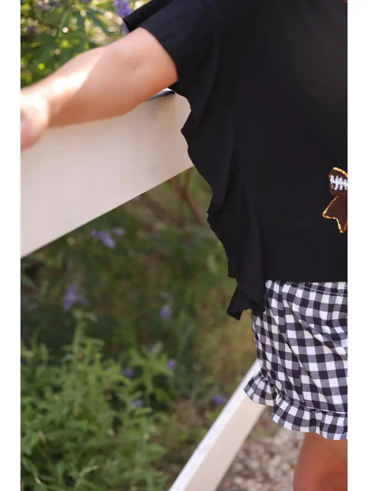 Preorder-Sideline Sparkle Ruffle Top- Black