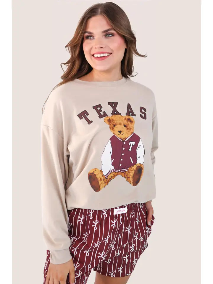 Preorder- Benny the Bear Texas Pullover- Maroon