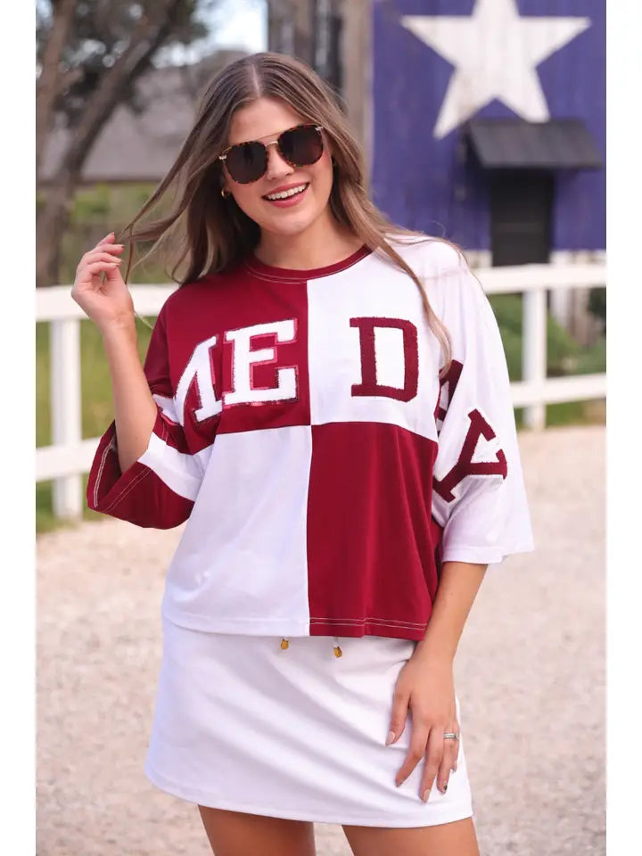 Preorder Huddle Up Color Block Top- Maroon