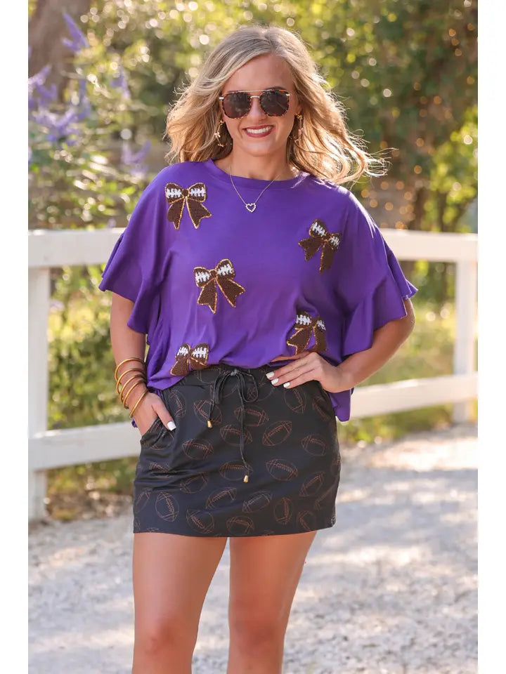 Preorder- Sideline Sparkle Ruffle Top- Purple