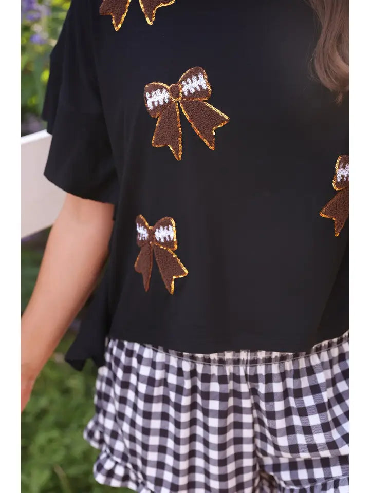 Preorder-Sideline Sparkle Ruffle Top- Black