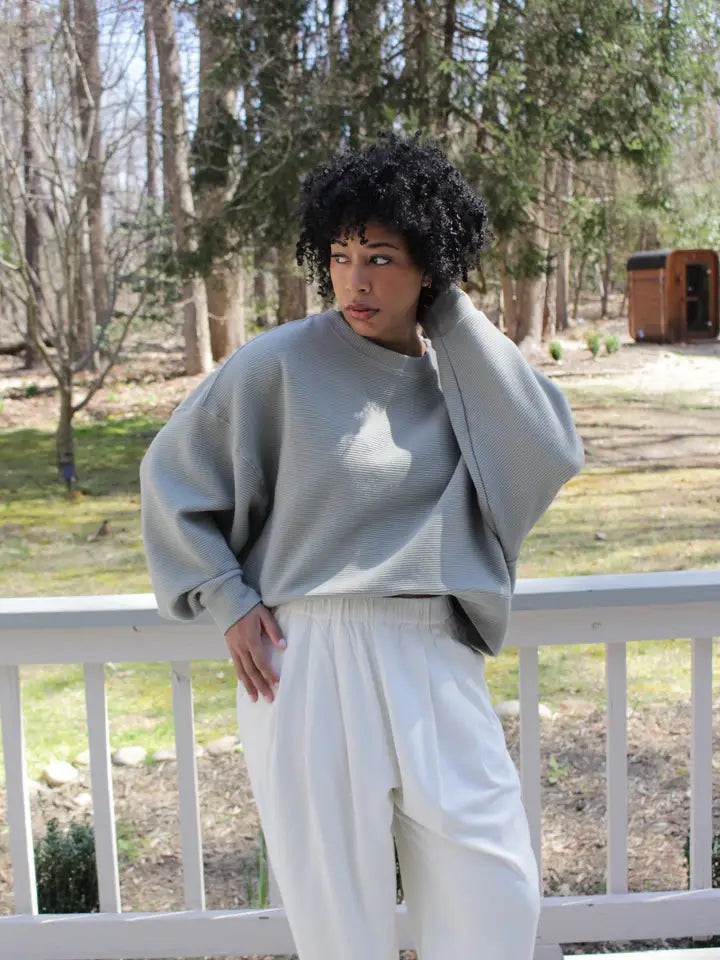 Margot Rippled Cotton Cropped Sweatshirt